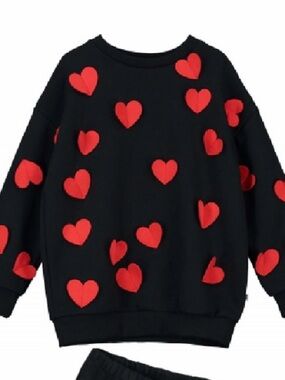 Beau Loves Black Sweatshirt with 3D Red Heart Appliqués